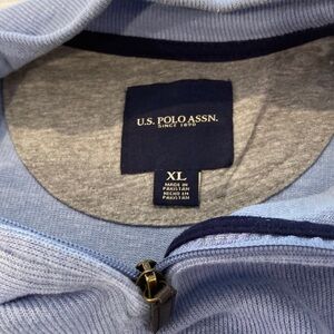 U.S. Polo Assn. Light Blue Zip-Up Sweater with Navy Trim